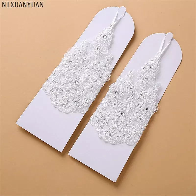 Elegante frisado laço cetim curto nupcial luvas, luvas sem dedos do casamento, branco marfim acessórios, 2023