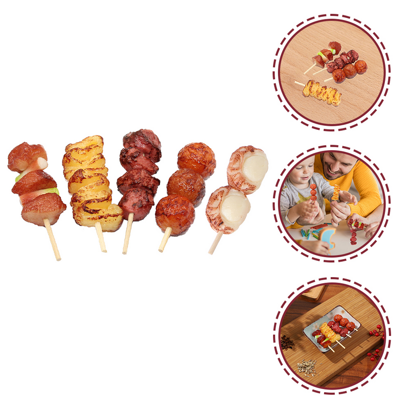 Pinchos de barbacoa de simulación de 5 piezas, comida falsa, juguete realista, accesorios de casa de muñecas en miniatura, parrilla de juego para niños, juguetes para niños pequeños