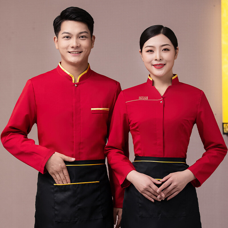 Dining Lobby Waiter Workwear Long Sleeve Women's Chinese Hot Pot Restaurant Ethnic Style Characteristic Autumn and Wi