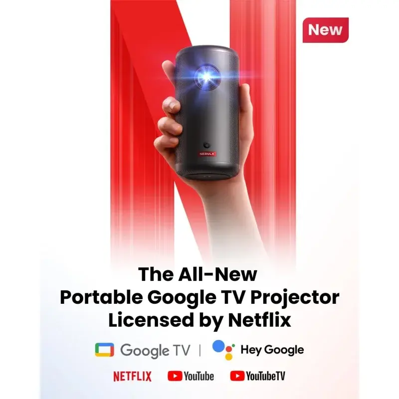 Kapsuła mgławicy Projektor 3 GTV, oficjalnie licencjonowany Netflix, inteligentny Mini projektor 1080P z Wi-Fi, 2.5 godzin odtwarzania, 120-I
