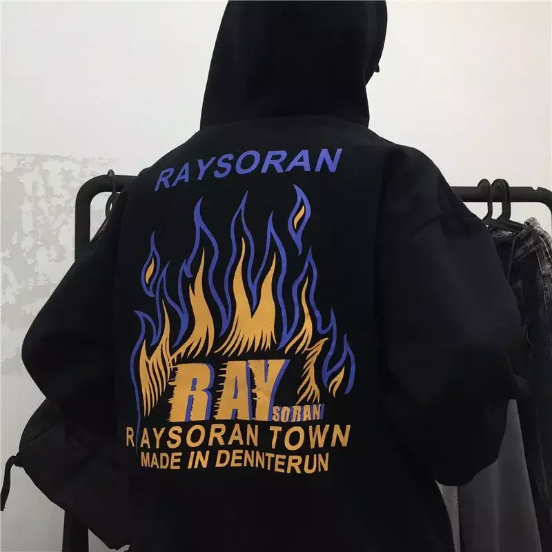 Neue Paar sweatshirt harajuku hoodies frauen herbst/winter Koreanische vintage flamme brief drucken lose plüsch goth tops y2k kleidung