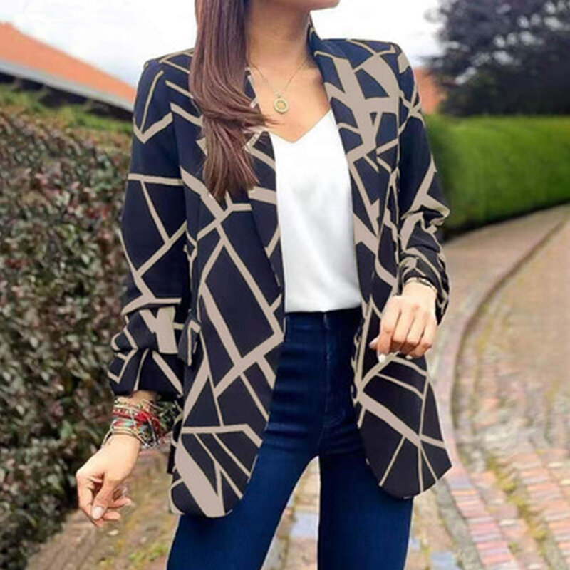 2023 Spring and Autumn Fashion Versatile Print European and American Versatile Suit Collar Buckle Free Small Suit Coat