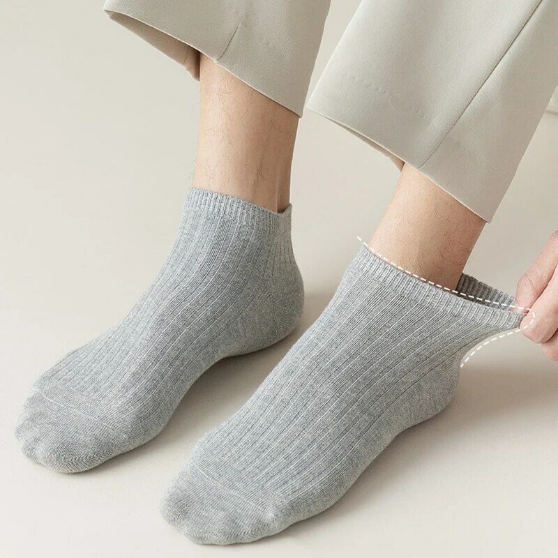 Meias de algodão de cor sólida masculina, boa elasticidade, sapatos de fósforo, meia curta, simples, negócios, verão, 5 cores