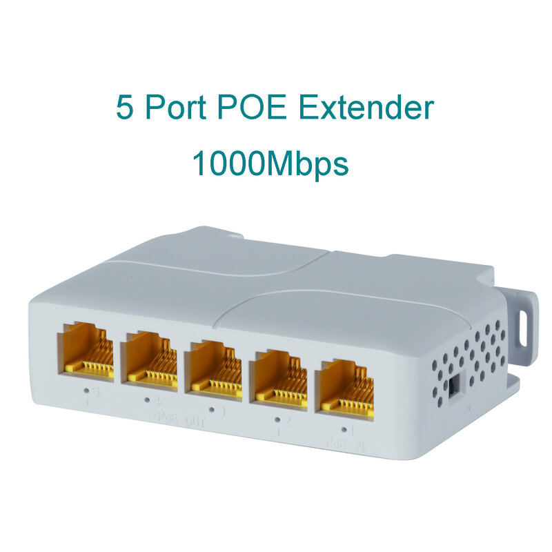 Extensor POE Gigabit de 5 puertos, repetidor PoE de 100/1000Mbps, 90W, 1in, 4 Out, Red de Riel DIN, VLAN para cámara POE de 48V, sin cables, AP CCTV