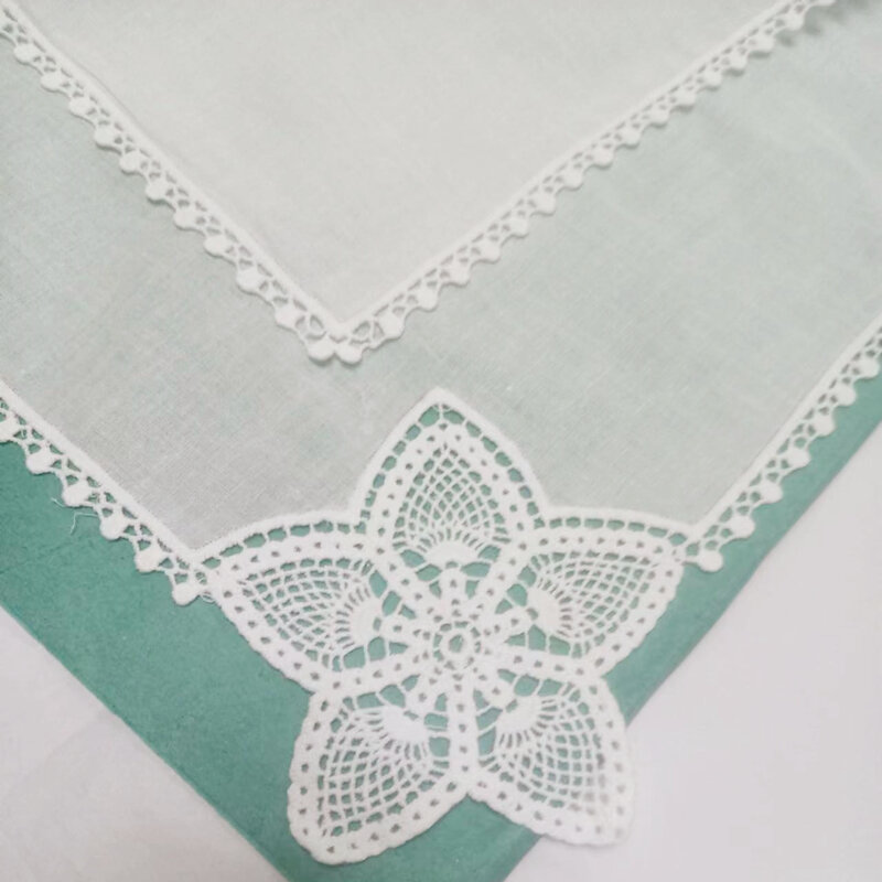 Set of 12 Fashion Cotton Handkerchiefs Wedding Handkerchief  Hankie Vintage Lace Hanky for bride/Ladies