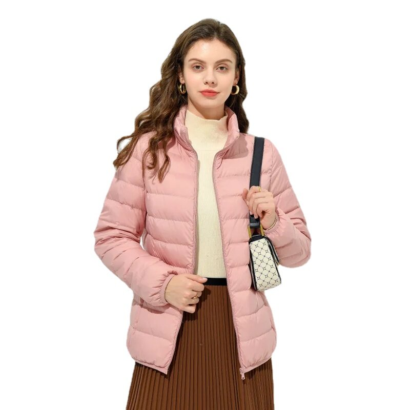 Casaco de pouco peso para baixo casaco de manga longa zip packable puffer jaquetas ultra leve curto para baixo à prova de vento outerwear jacket