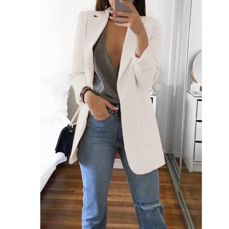 European and American Fashion Casual Suit Polo Neck Slim Fit Cardigan Temperament Women's  Coat Spring and Autumn 2024