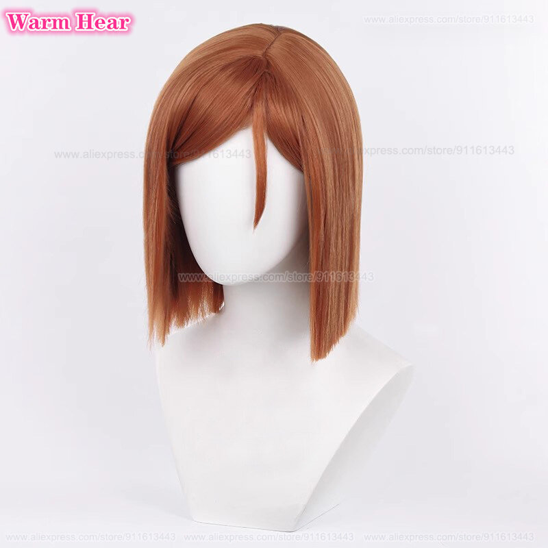 Wig Cosplay Kugisaki Nobara, Wig sintetis tahan panas rambut lurus coklat 35cm