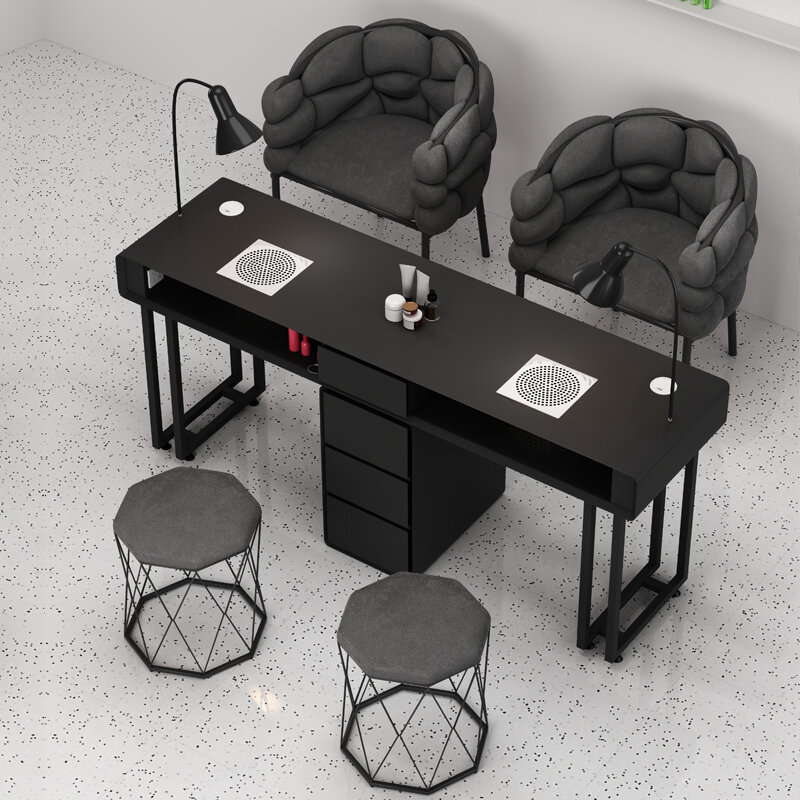 โต๊ะทำเล็บสีดำสีขาวออกแบบลิ้นชักที่ทันสมัยโต๊ะทำเล็บสคริเนียหรูหราเฟอร์นิเจอร์ทำเล็บ