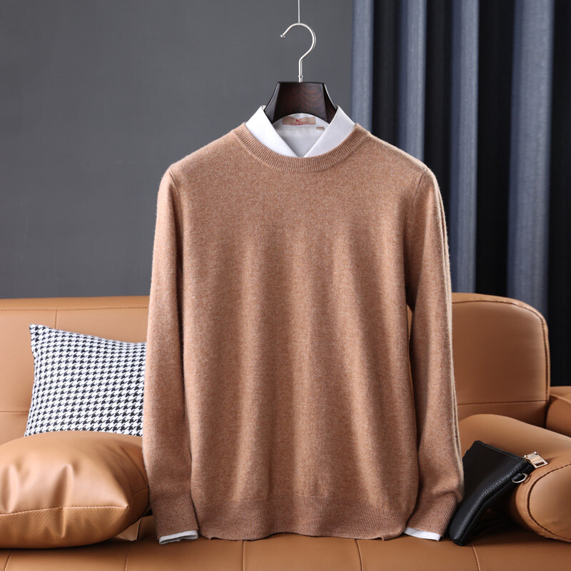 Jueqi sweater kasmir pria, pakaian dalam wol rajut leher V, sweater wol murni 100%, MR-1901 pilihan warna-warni