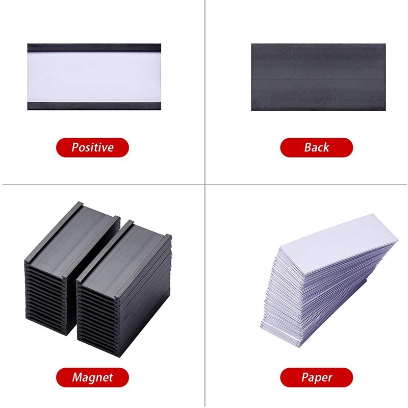 50 soportes de etiquetas magnéticas de piezas con soportes para tarjetas de datos magnéticos con protectores de plástico transparente para estantería de Metal (1X2 pulgadas)