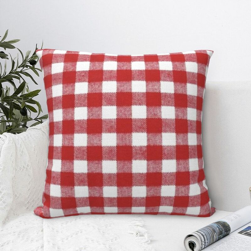 Red And White Checkered Square Pillowcase Pillow Cover Polyester Cushion Decor Comfort Throw Pillow for Home Living Room