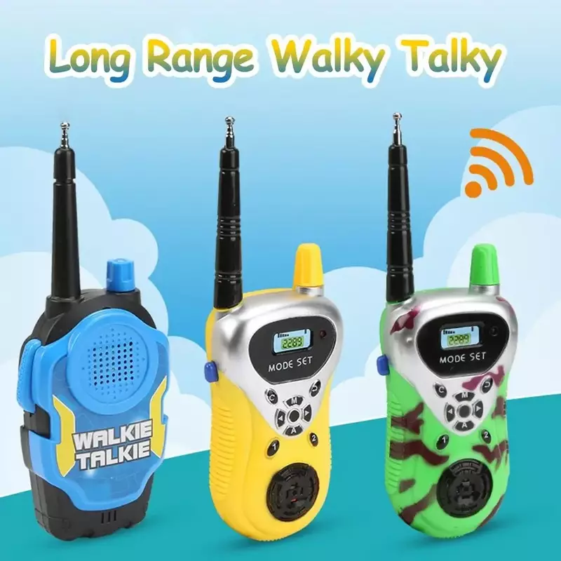 Walkie talkie 2 buah mainan Mini portabel, mainan Radio dua arah genggam untuk Hari Anak hadiah ulang tahun mainan Interphone luar ruangan 2 buah 300M