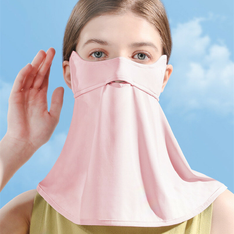 Eis Seide Sonnenschutz maske Frauen Sommer Anti-UV schnell trocknende Gesichts bedeckung Schal atmungsaktive Dame Nackenschutz hängen Ohr Stirnband