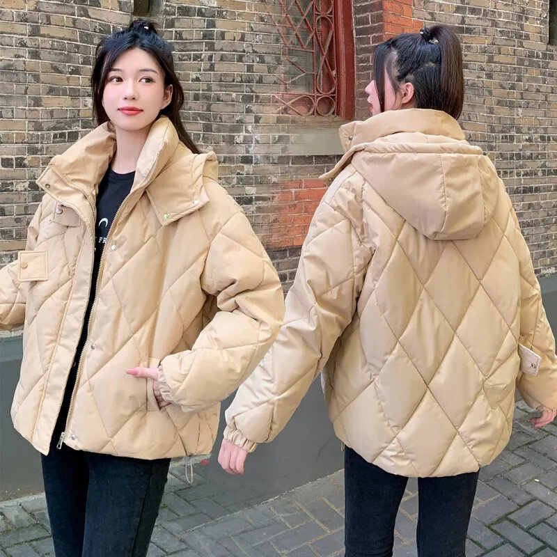 Зимняя женская парка 2023 корейская мода пуховая хлопковая куртка с длинным рукавом парка с капюшоном Повседневная Свободная зимняя одежда на молнии пальто