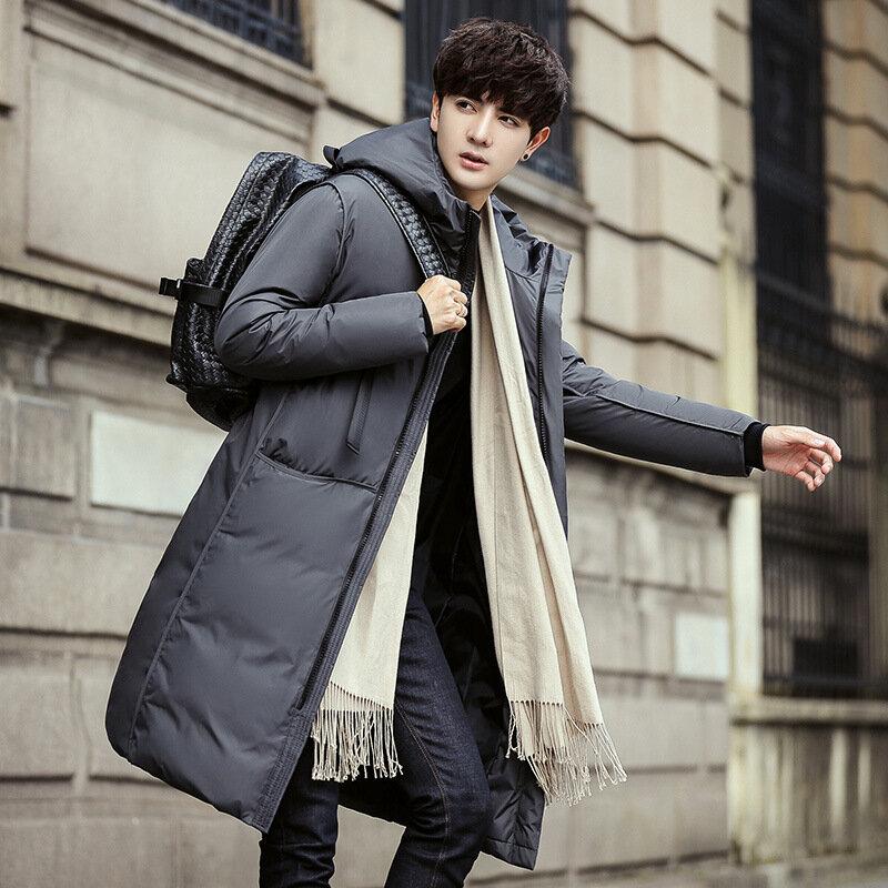 Chaqueta de plumón para hombre, abrigo grueso de longitud media, versión coreana, ajustado, con capucha, novedad de invierno, 2022