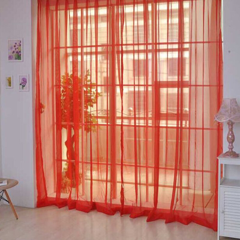 Cortina de Panel de gasa de tul de colores, divisor de bufanda transparente para marco de puerta, 2m x 1m, bolsillo de varilla de ajuste, decoración del hogar