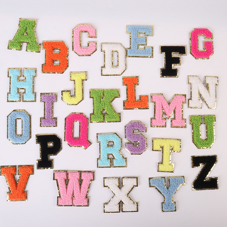 Adesivo Carta Patches de Chenille Bordado para Bolsa de PVC, DIY Frase personalizada, Stick-on Craft, A-Z, 5,5 centímetros