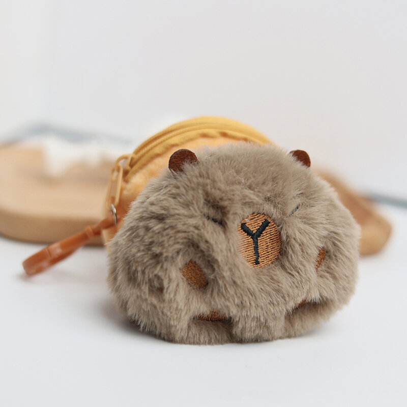 Capybara-monedero de felpa de Anime Kawaii, bolsa redonda de dibujos animados, colgante divertido, Mini bolsa de almacenamiento de auriculares de moda