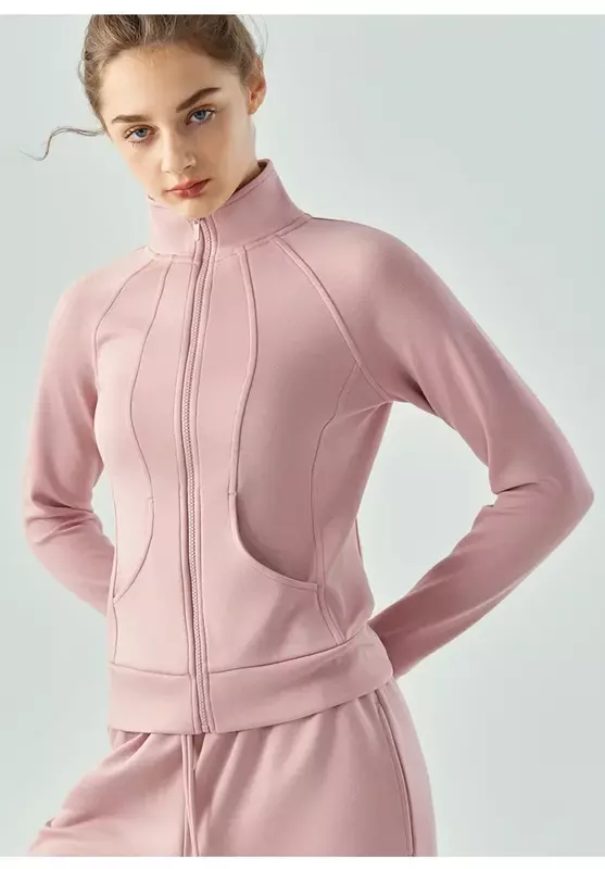 Zipper Sportswear Jacket Women Stand Collar Slim Running Training Yoga Fitness Clothes Long Sleeve Top in Autumn and Winter.
