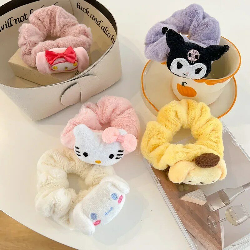 Sanrio Plush Scrunchie อะนิเมะ HelloKitty Melody Kuromi ผม Headband สบายน่ารัก Hairpiece สวมใส่ได้ง่ายความยืดหยุ่นที่ดี