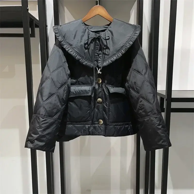Женская Стеганая куртка с оборками, короткая хлопковая куртка со съемными большими лацканами, Осень-зима 2023