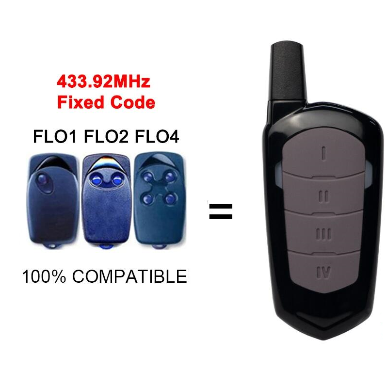 For NICE FLO1 FLO2 FLO4 Garage Door Remote Control Duplicator 433.92MHz Fixed Code Clone Electric Gate Opener Transmitter