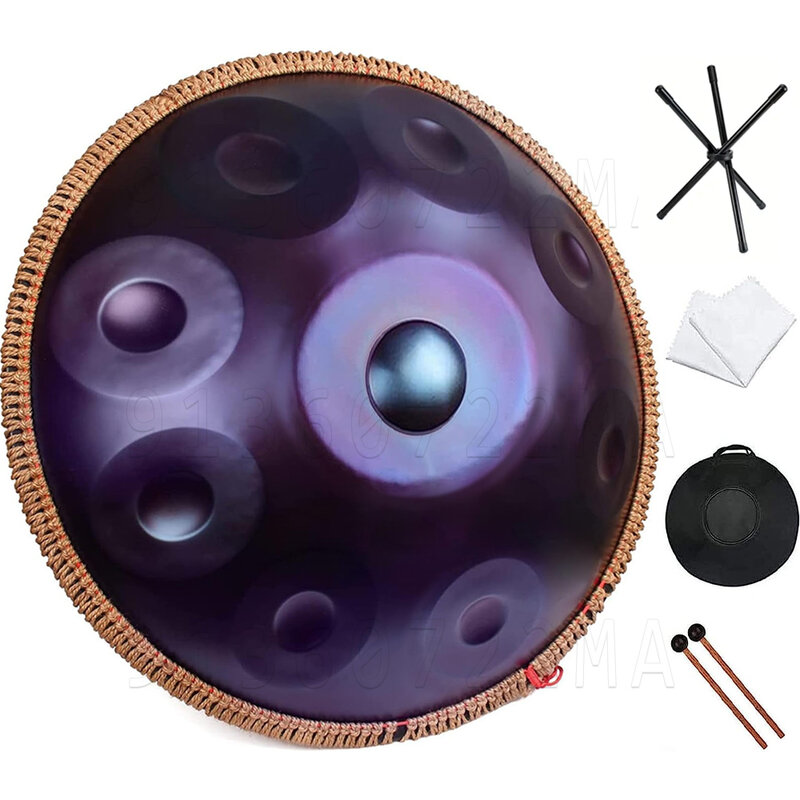 Tambor de mano púrpura de 18 pulgadas G, tambor menor, instrumento de música de meditación de yoga, lengua de acero para principiantes, regalo