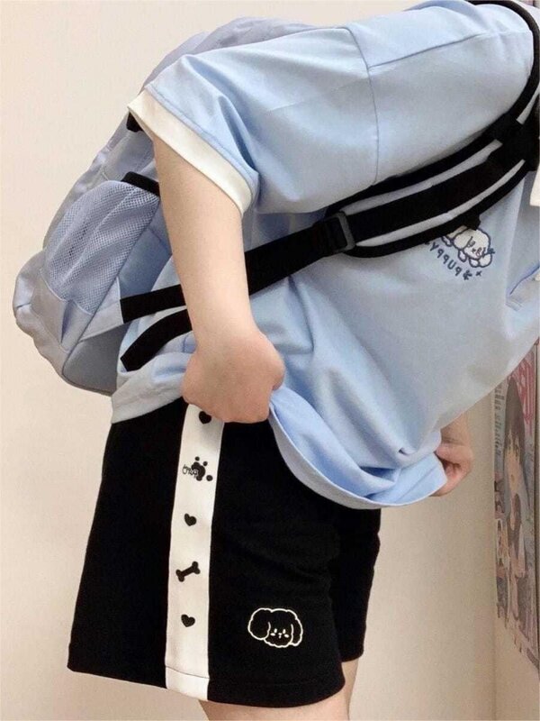 HOUZHOU japońskie spodenki Y2k w stylu lat 2000. Luźne spodnie dresowe Kawaii Harajuku słodkie spodnie sportowe Oversize koreańska moda letnia