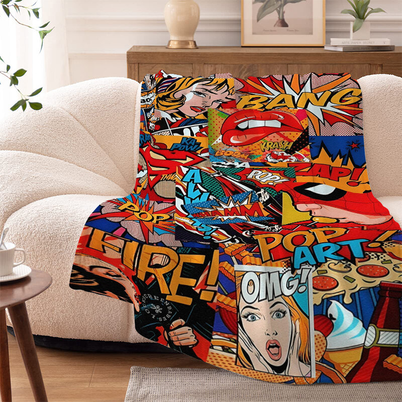 Cobertor do sofá-cama do joelho, cama macia macia de microfibra, sofá quente, cochilo decorativo personalizado, king size, inverno, pop art