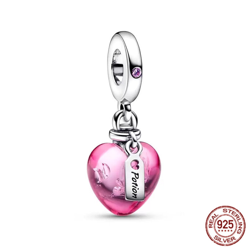 Pink series Pendant Bikini Flower Turtle, Silver 925 Heart-Shaped Charm Beads Fit Original Pandora Necklace Bracelet DIY Jewelry