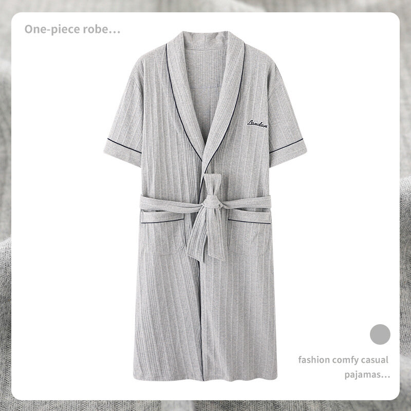 Men's Summer Cotton Bathrobe Short Sleeves Bathrobe Pajamas Medium Fitting Household Clothing Male Nightgowns Sleepwear