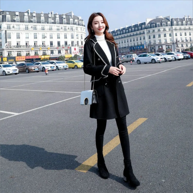 New Fashion Women's Middle Long 2023 Autumn And Winter British Hepburn Slim Thickened with Coat