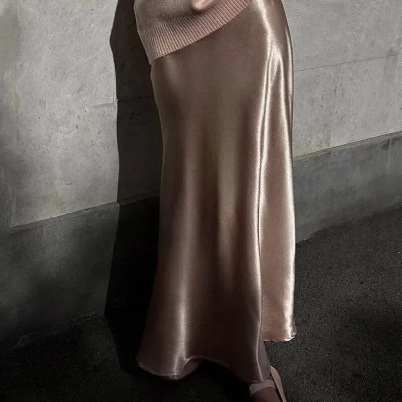 Saia de cauda de sereia monocromática cetim feminina, elegante saia quadril, cintura alta, monocromática, moda primavera e verão, venda quente, 2022