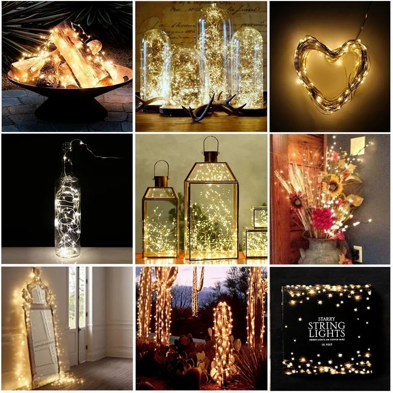 مصباح سلك نحاسي LED مع صندوق بطارية ، ضوء سلسلة ، أضواء خرافية ، إكليل خارجي ، تخييم ، حفلة ، زفاف ، ديكور عيد الميلاد ، 8 أوضاع
