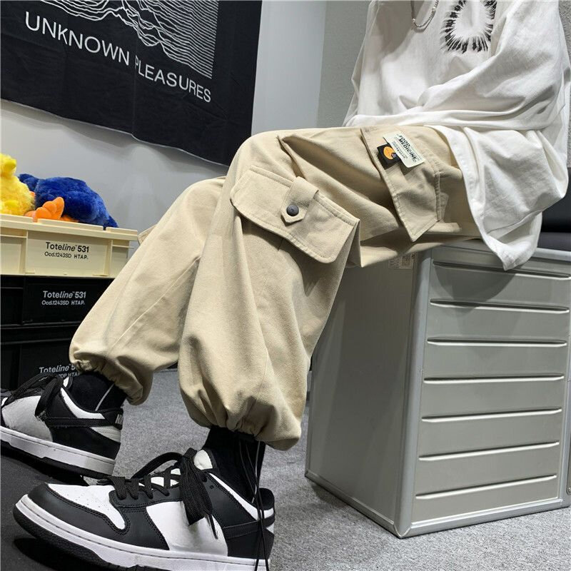 Trousers Man Stacked Multipockets Black Cargo Pants for Men Multi Pocket Autumn Korean Style Loose Designer Clothing Techwear