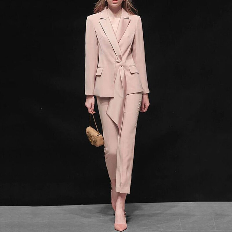 Women Blush Pink Suit Custom Made Two Piece Cotton Single Breasted Stylized Collar Tuxedo Wedding Bridesmaid Party Prom Dinner C