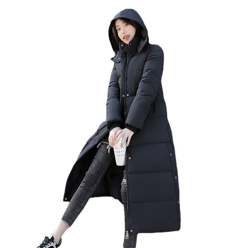 フード付きキルティングジャケット,女性用コットンコート,ロング,厚手,暖かい,冬