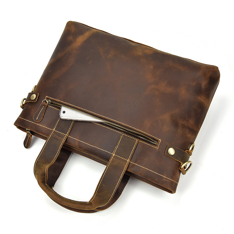 Мужская кожаная сумка Crazy Horse для ноутбука 15 дюймов, винтажный ручной портфель из натуральной воловьей кожи, Офисная сумка через плечо