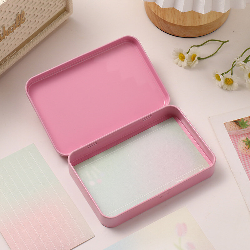 Pink Metal Storage Box Empty Mini Box Tinplate Push Candy Pill Cases Containers Small Organizer Stationery Storage Conjoined Box