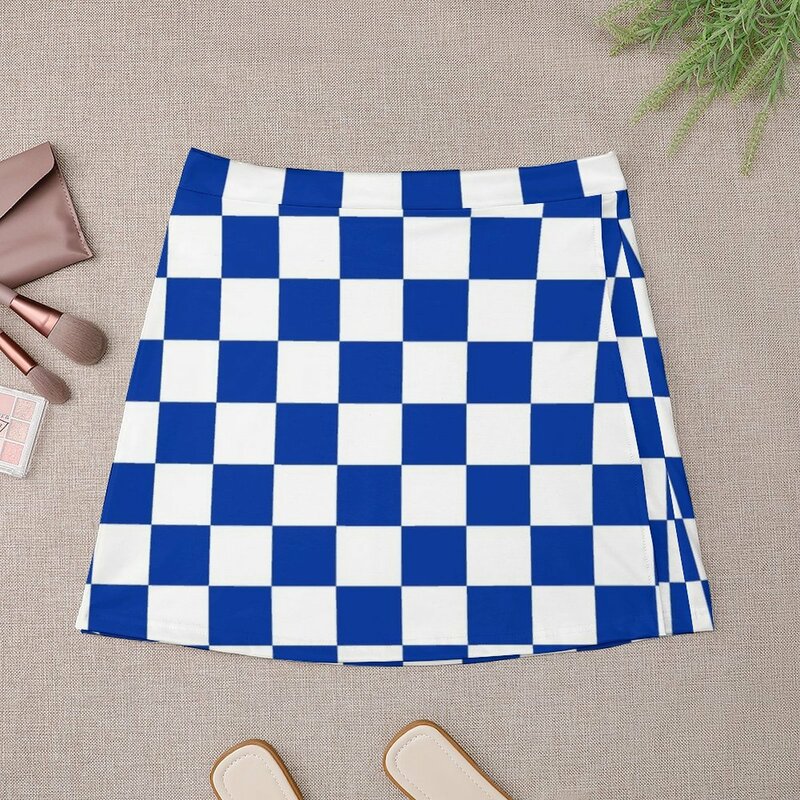 Blue and White Kentucky Checkerboard Mini Skirt korean luxury clothing skirt set