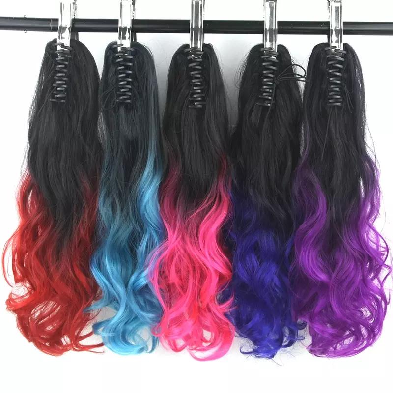 Straight Black to Grey Hairpiece Clip In Hair Extension Synthetic Hair Claw Ponytails Purple Pony Tail for Women