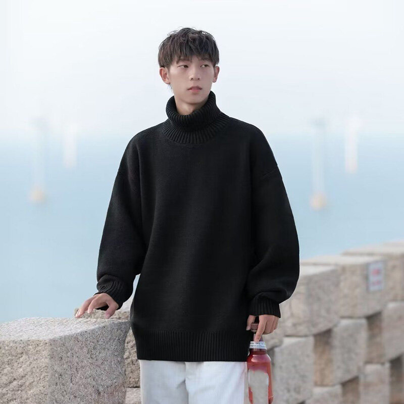 Uomo caldo collo alto Pullover maglione moda coreana Casual bello semplicità maglione lavorato a maglia autunno inverno maschio maglione spesso