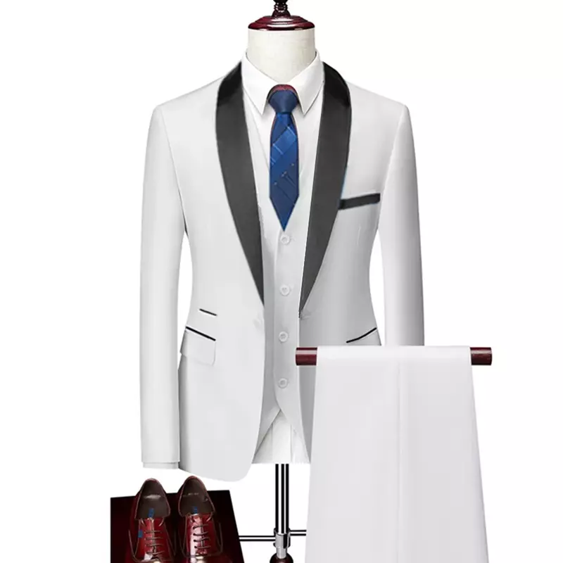 Conjunto Formal de esmoquin ajustado para hombre, traje de graduación, Blazers de boda para novio, Chaqueta de vestir de alta calidad, abrigo, pantalones, chaleco, 3 piezas
