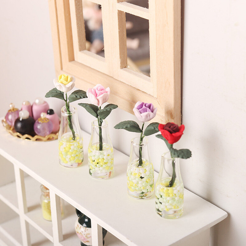 Mini vase de fleurs l'inventaire, maison de courses, rose en pot, jardin, jouets de décoration pour la maison, Gand, 1:12