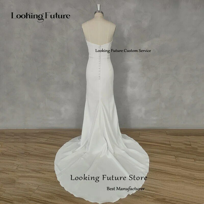 Simples vestidos de cetim branco, vestido sem mangas sereia sem costas com botão, vestidos de noiva, vestido de festa sem alças, personalizado, 2024