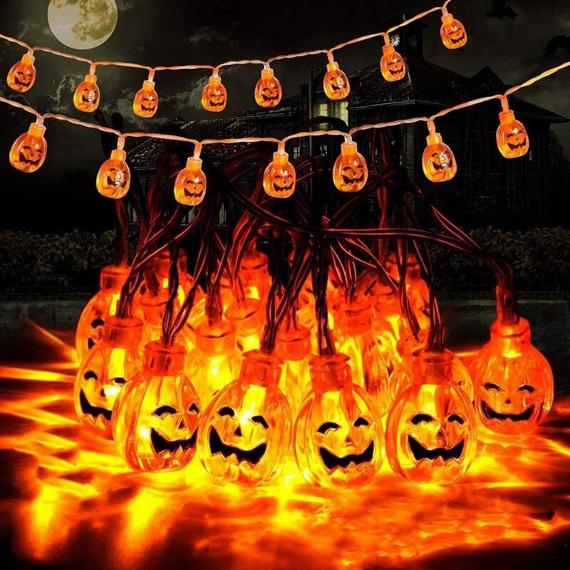 Декоративная гирлянда в виде тыквы на Хэллоуин, 9,8 футов, 20 светодиодов, питание от батареи, украшение для Хэллоуина на открытом воздухе