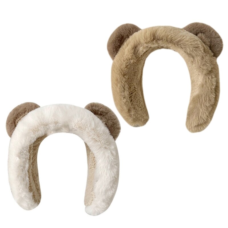 F42F Bear Earmuffs Headwear Stay Warm and Trendy Pudsy Bear Ear Warmers