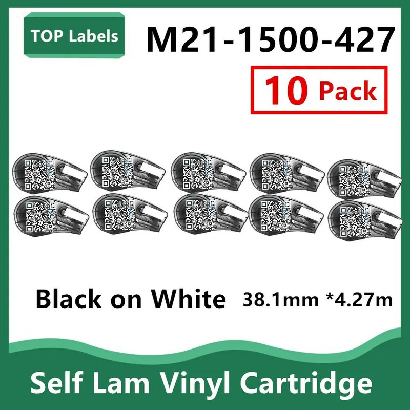 Recambio de cartucho de película de vinilo M21, 1500, 427, negro sobre blanco, Control de impresora de etiquetas de mano, paneles eléctricos, Datacom, 1 ~ 10PK