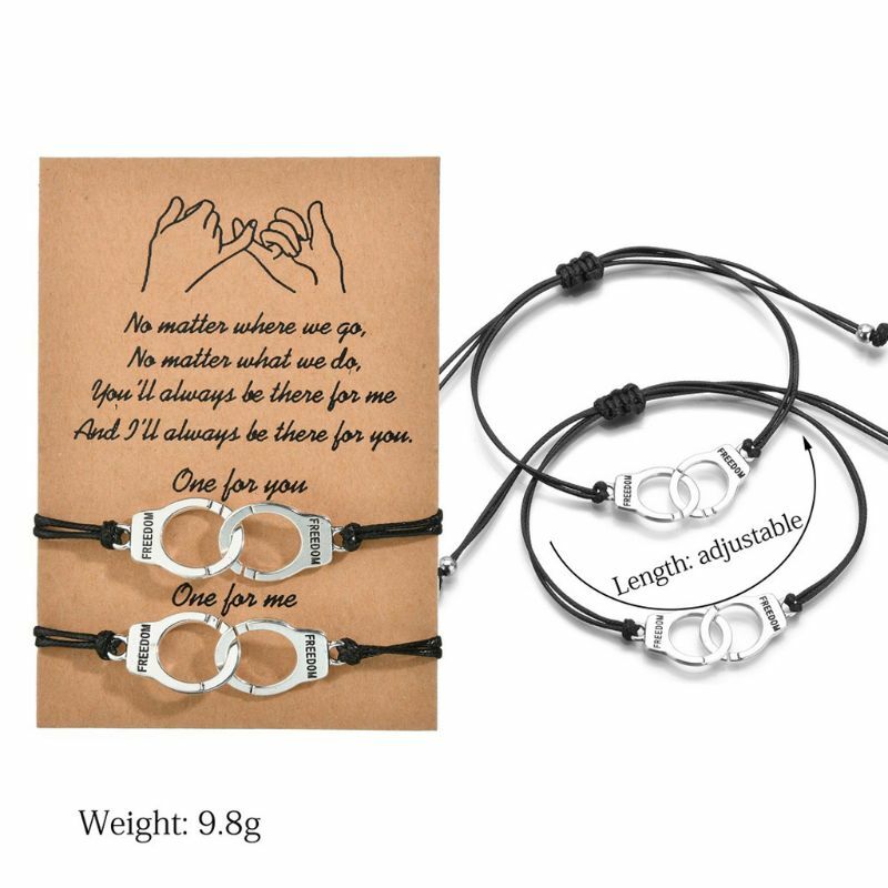 2x Handgemaakte Paar Armband Handboeien Vrijheid Hanger Armband Justice Charm Sieraden Cadeau voor Meisje Jongen Mannen